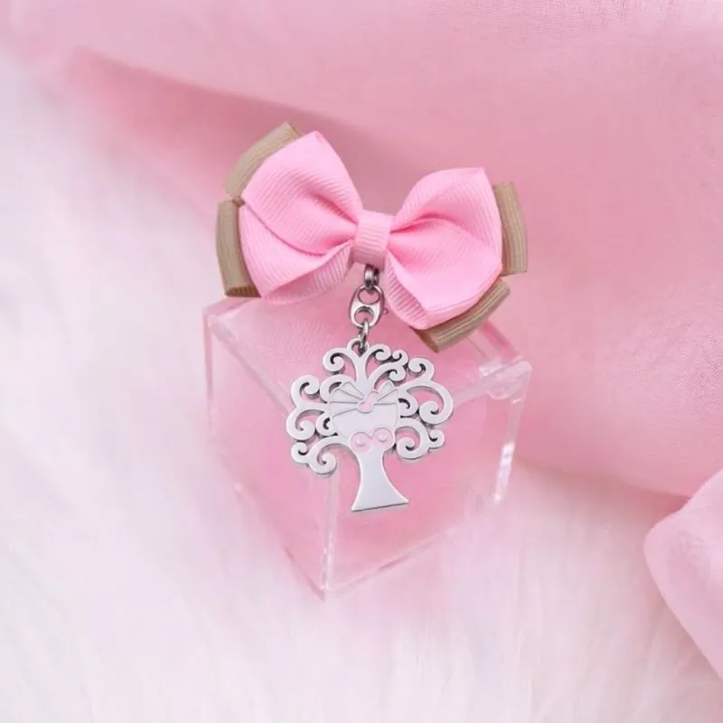 Portachiavi Albero della Vita Nascita e Battesimo Bimba su Scatolina in Plexiglass con Confetti