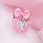 Portachiavi Albero della Vita Nascita e Battesimo Bimba su Scatolina in Plexiglass con Confetti