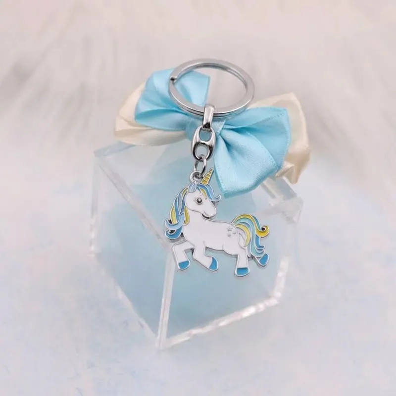 Portachiavi Unicorno Magico Nascita e Battesimo Bimbo su Scatolina in Plexiglass con Confetti