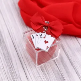 Portachiavi Poker d'Assi Compleanno e Feste a Tema su Scatolina in Plexiglass con Confetti