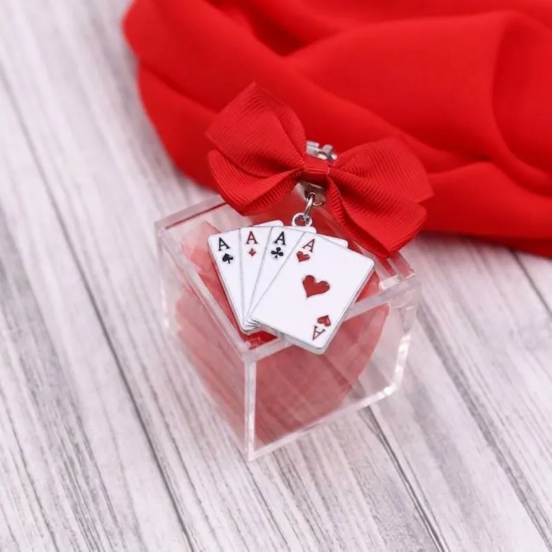 Portachiavi Poker d'Assi Compleanno e Feste a Tema su Scatolina in Plexiglass con Confetti