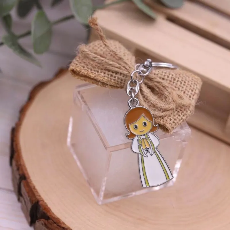 Portachiavi Bambina Prima Comunione Femmina su Scatolina in Plexiglass con Confetti