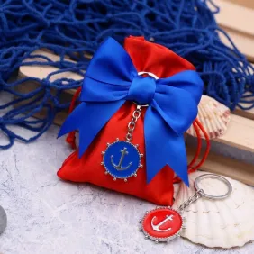 Bomboniere Portachiavi Tema Mare con Ancora e Timone Rossi e Blu