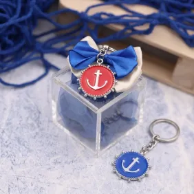 Ancora e Timone blu e rosso confezionato su scatolina in plexiglass