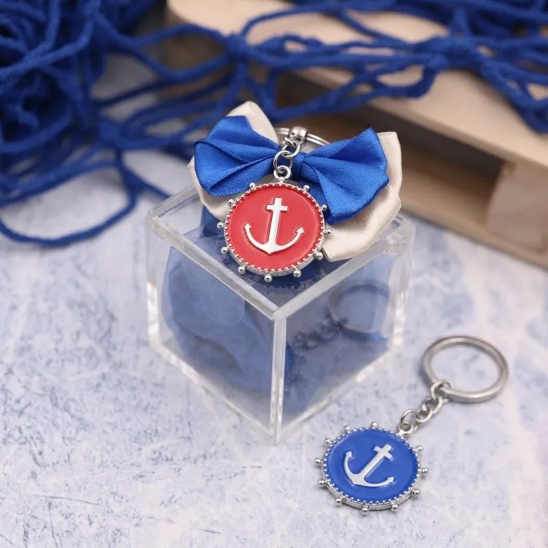 Ancora e Timone blu e rosso confezionato su scatolina in plexiglass