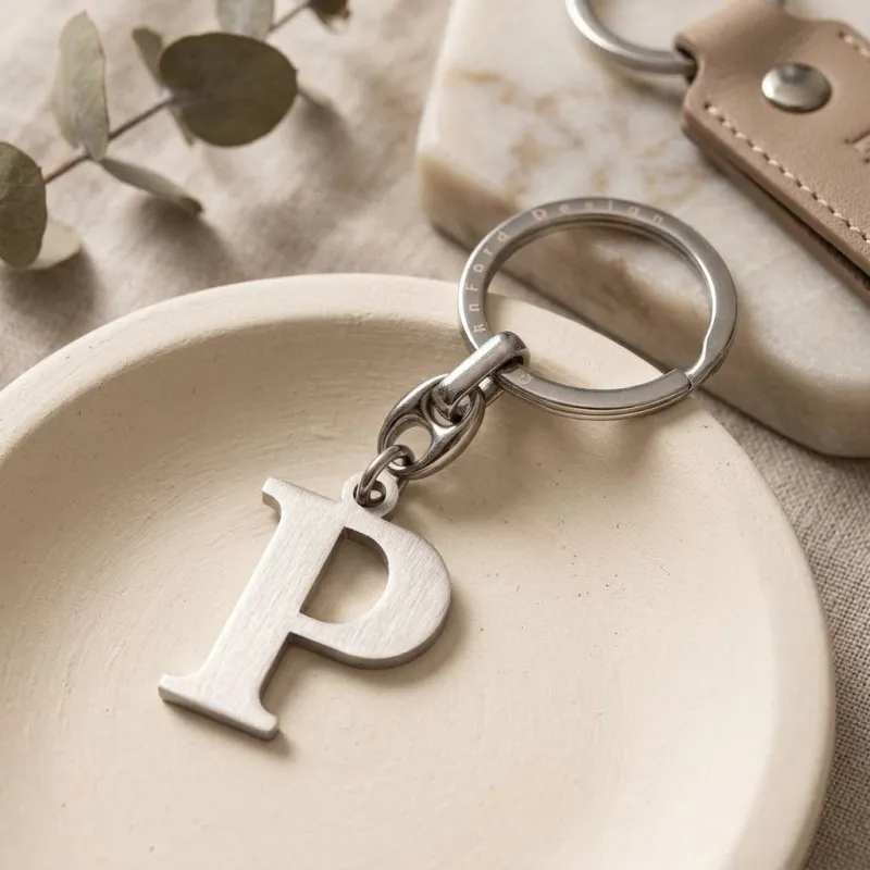 Portachiavi Lettera P in Metallo Satinato Silver - Bomboniera Fai da Te Senza Confezione