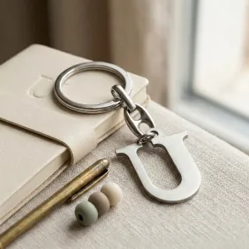 Portachiavi Lettera U in Metallo Cromato Silver – Bomboniera Fai da Te Personale ed Elegante
