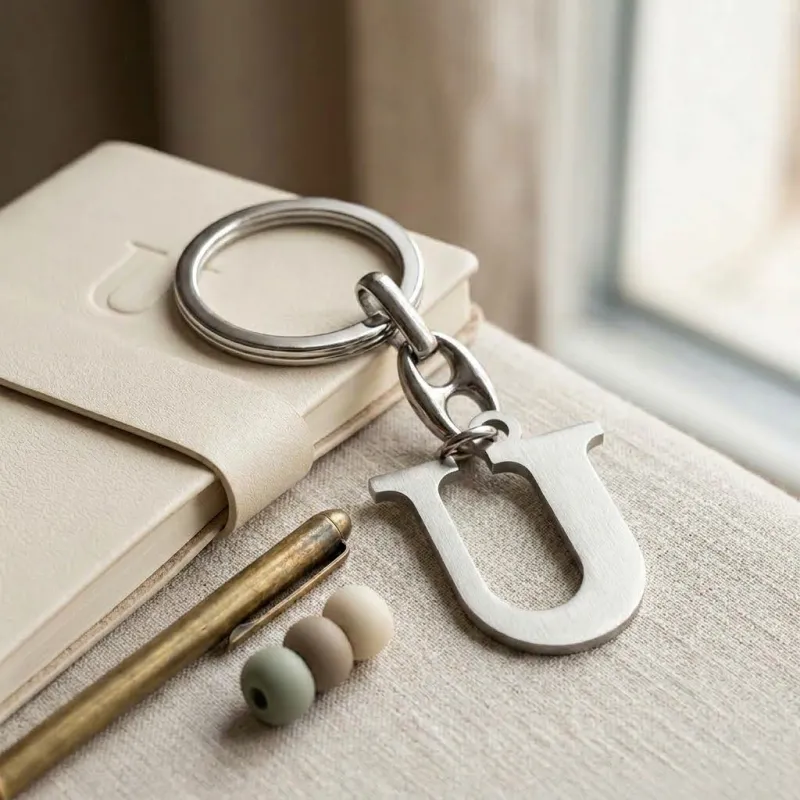 Portachiavi Lettera U in Metallo Cromato Silver – Bomboniera Fai da Te Personale ed Elegante