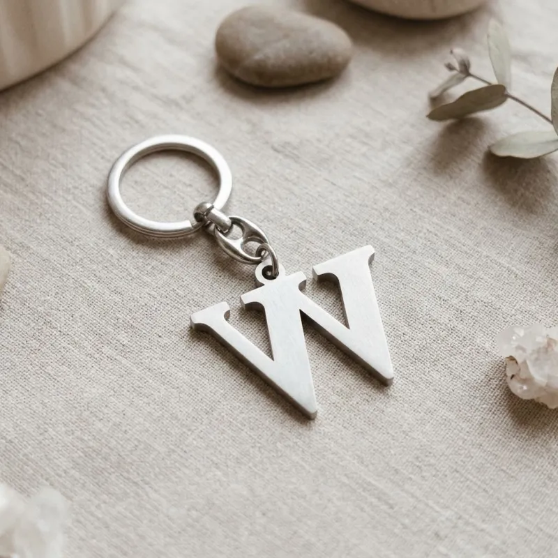 Portachiavi Lettera W in Metallo Cromato Silver – Bomboniera Fai da Te Elegante e Moderna