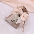 Bomboniera Portachiavi Lettera X In Metallo Cromato Con Sacchetto E Confetti Personalizzabili