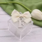 Bomboniera Portachiavi Lettera F Metallo Cromato su Scatolina Plexiglass 5cm Personalizzata