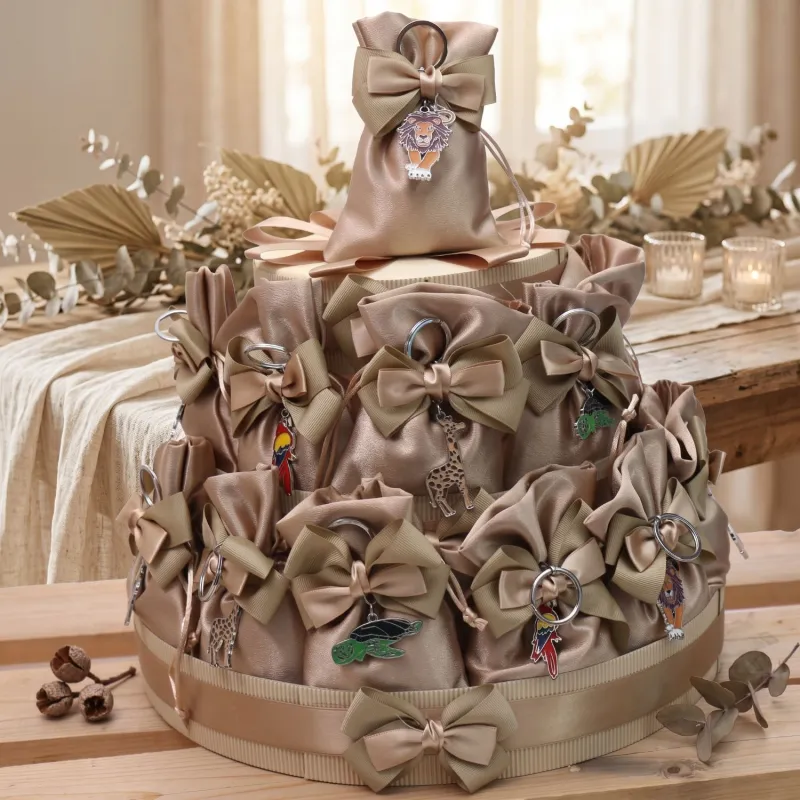 Bomboniere Torta 25 Sacchetti Compleanno Portachiavi Animali della Savana