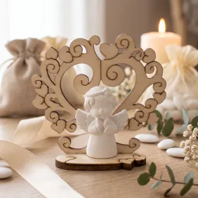 Bomboniera Albero della Vita in Legno con Angelo in Gesso – Battesimo, Comunione e Cresima