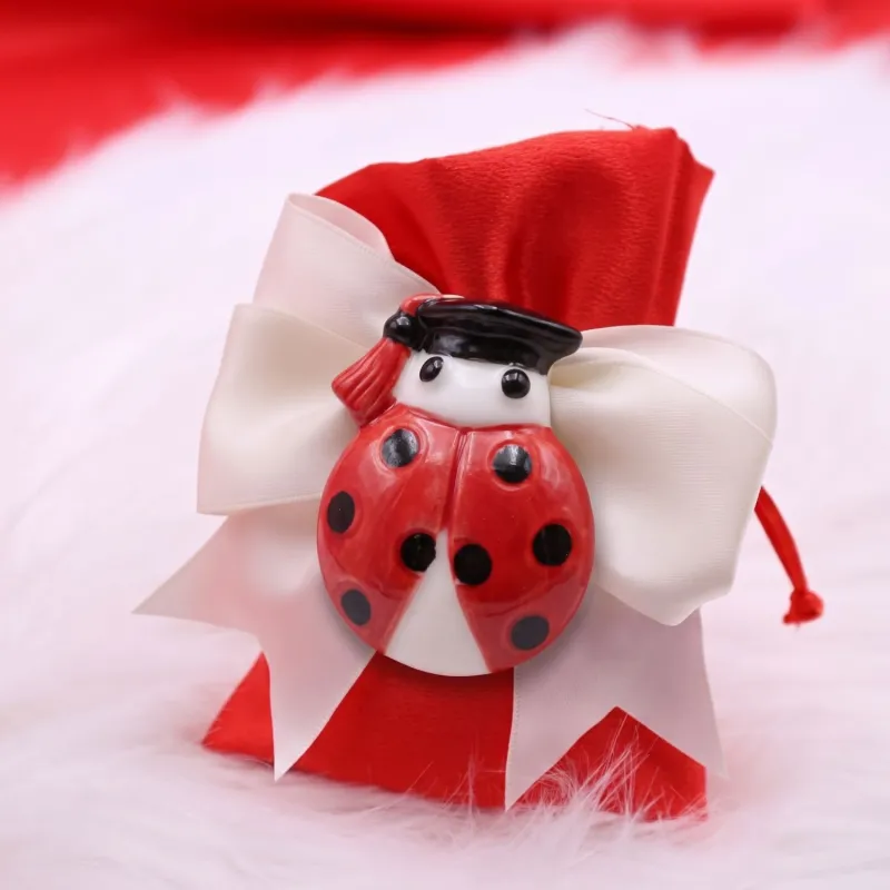 Sacchetto Bomboniera Laurea con Magnete Coccinella in Porcellana