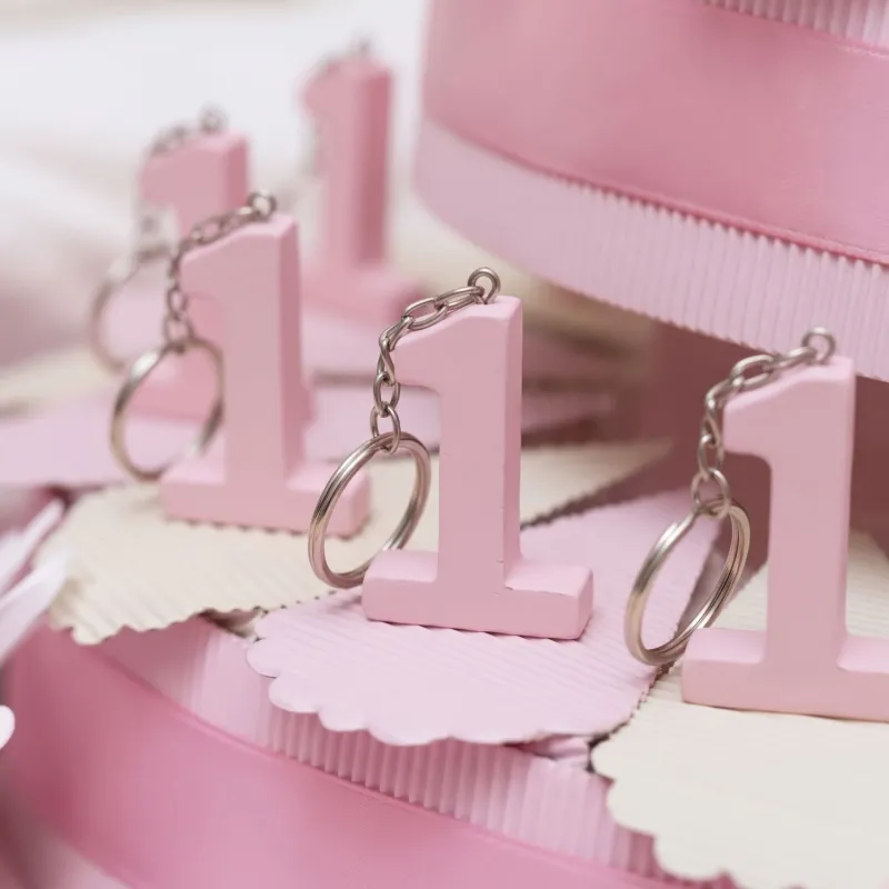 Portachiavi numero 1 Torta Bomboniere Primo Compleanno Bimba Rosa