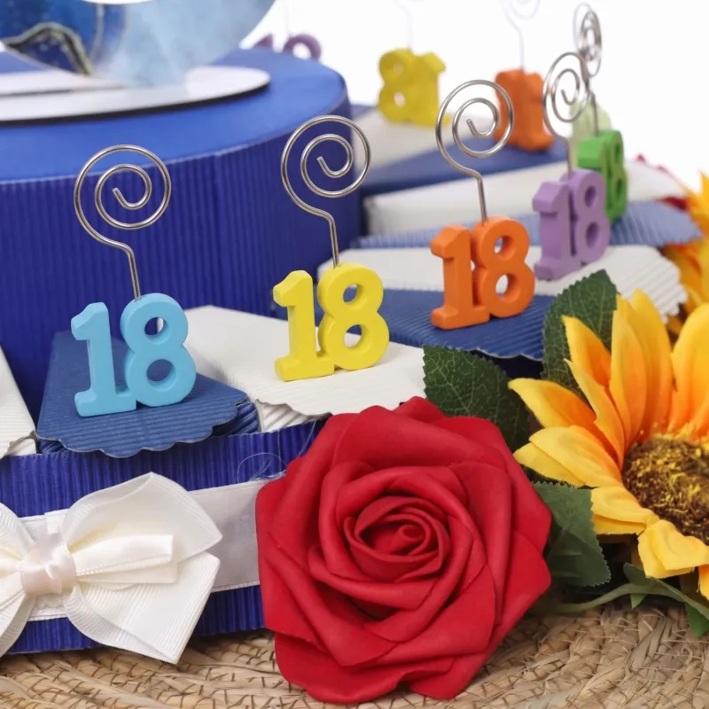 Torta Bomboniera 18 Anni con Memoclip Mix Color, Fettine Portaconfetti