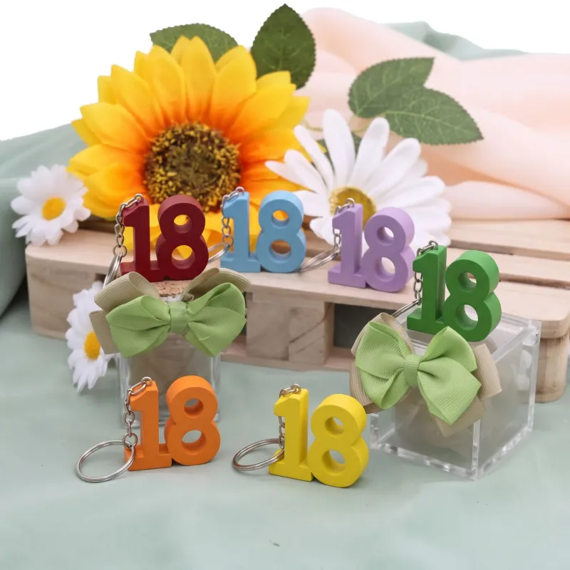 Bomboniera 18 Anni Portachiavi Numero 18 Colorato in Scatolina o Vasetto