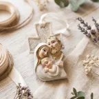 Appendino Sacra Famiglia a Forma di Croce con Dettagli Glitter