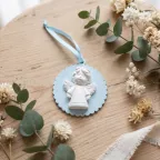 Appendino Medaglione Celeste con Angioletto in Gesso Bimbo
