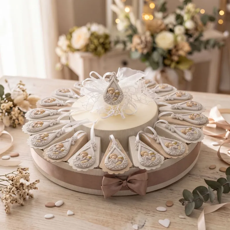 Torta Bomboniere Prima Comunione Bimbo con Pendaglio Goccia in Resina