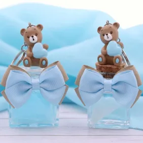 Orsetto Millecuori Azzurro Portachiavi confezionato per battesimo