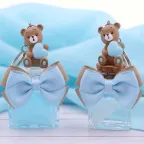 Orsetto Millecuori Azzurro Portachiavi confezionato per battesimo