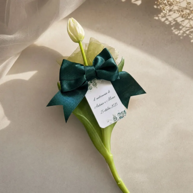 Bomboniera Tulipano Real Touch EDG – Personalizzabile con Fiocco, Confetti e Tag