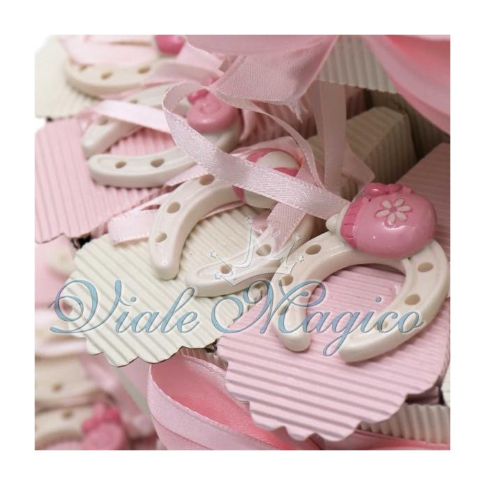 Bomboniere Nascita Battesimo Torta Portaconfetti Ferro di Cavallo Nascita Rosa