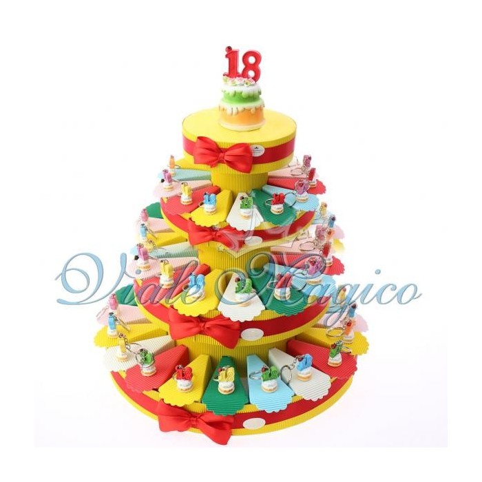 Bomboniere Compleanno 18 Anni Torta Portaconfetti con n°18 Portachiave Bomboniere Compleanno 18 Anni Torta Portaconfetti con n°18 Portachiave