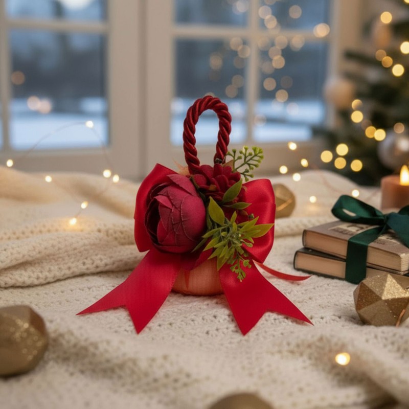 Bomboniera natalizia sapone con pick di fiori rossi