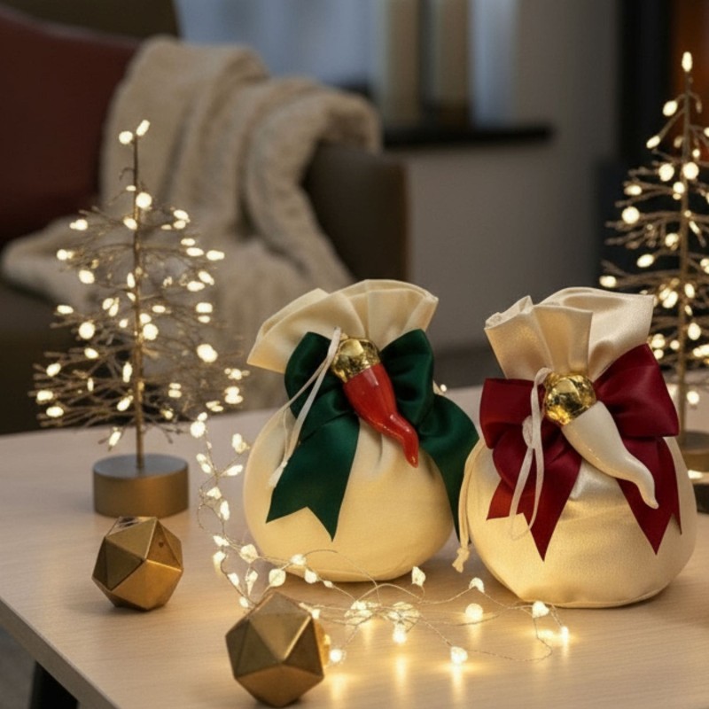 Sacchetto maxi con appendino corno in porcellana bianca