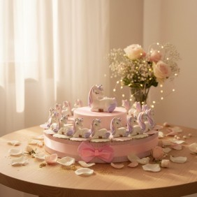 Torta bomboniere per bimba tema unicorno e colori pastello