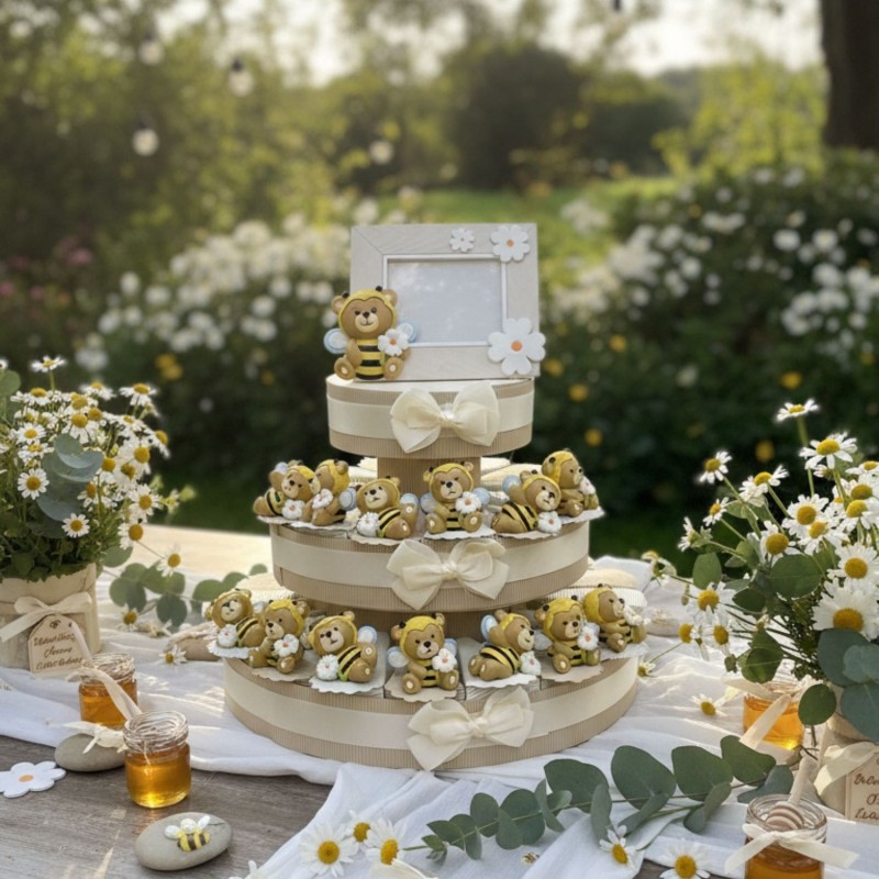 Torta bomboniere tema ape e margherite personalizzata battesimo nascita