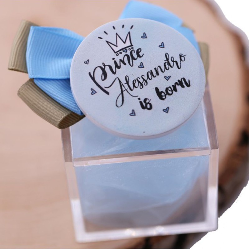 Bomboniera nascita bimbo con magnete Prince is born personalizzabile