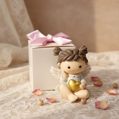 attesimo Bomboniere Angioletto Bimba "Cuore degli Angeli" in Scatola