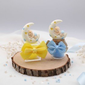 Bomboniera Battesimo Bimbo Dormiglione sulla luna scatolina portaconfetti