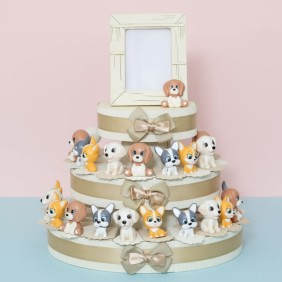 Bomboniere Comunione Statuine Cagnolini Fortunati su Torta