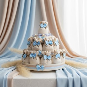 Torta con sacchetti e fiocco perfetta per ogni evento. linea basic e minimal