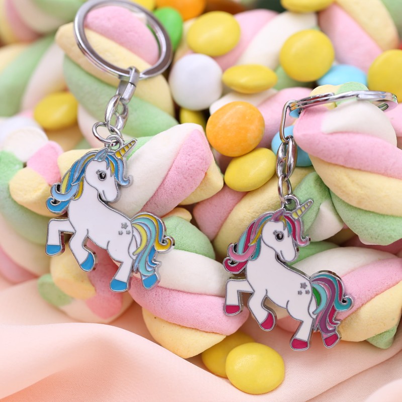 Bomboniere Nascita Portachiavi Unicorno Rainbow Azzurro Bimbo
