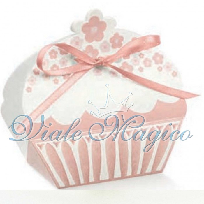 Porta Confetti Cupcake fiorellini Rosa Tortora Bouffet Dolci Matrimonio