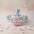 Elefantino Bimba Portachiavi con dettagli Rosa e Corona oro Torta Bomboniere