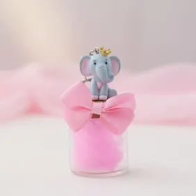 Elefantino Bimba Portachiavi con dettagli Rosa e Corona oro Bomboniere Confezionate
