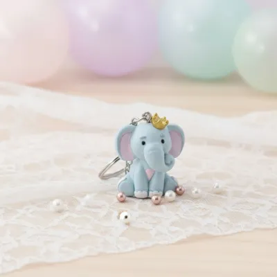 Elefantino Bimba Portachiavi con dettagli Rosa e Corona oro Bomboniera Fai da Te