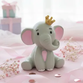 Elefantino Rosa corona Bomboniera Battesimo e Nascita Torta statuina Bimba