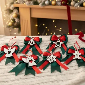 Kit da 6 segnaposti natalizi con applicazione in legno realizzati a mano