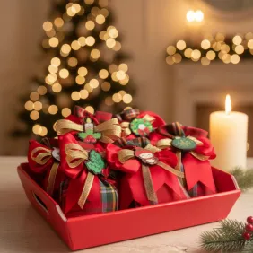 Sacchetto natalizio con applicazione in legno singolo