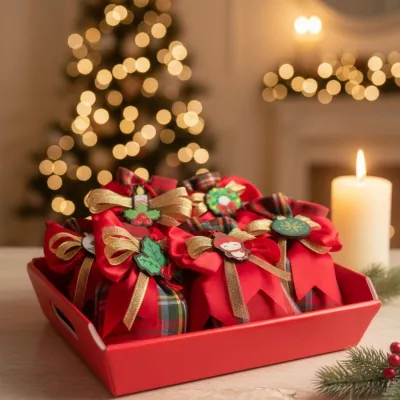 Sacchetto natalizio con applicazione in legno singolo