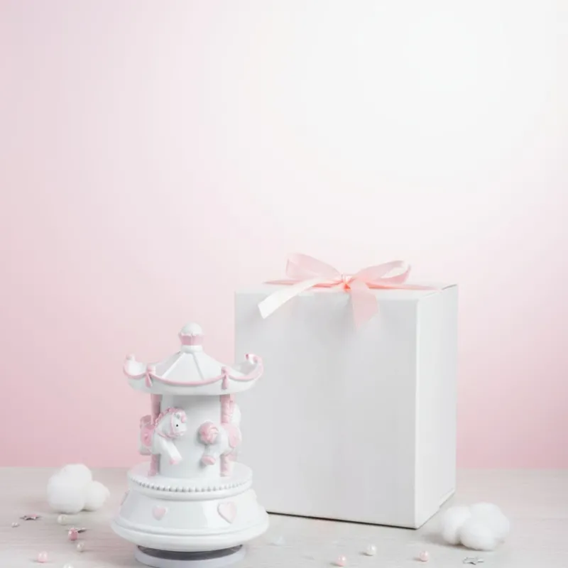 Bomboniera nascita carillon giostrina rosa con melodia