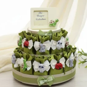 Bomboniere Comunione Amici Animali Portafortuna su Torta 25 Sacchetti in Raso