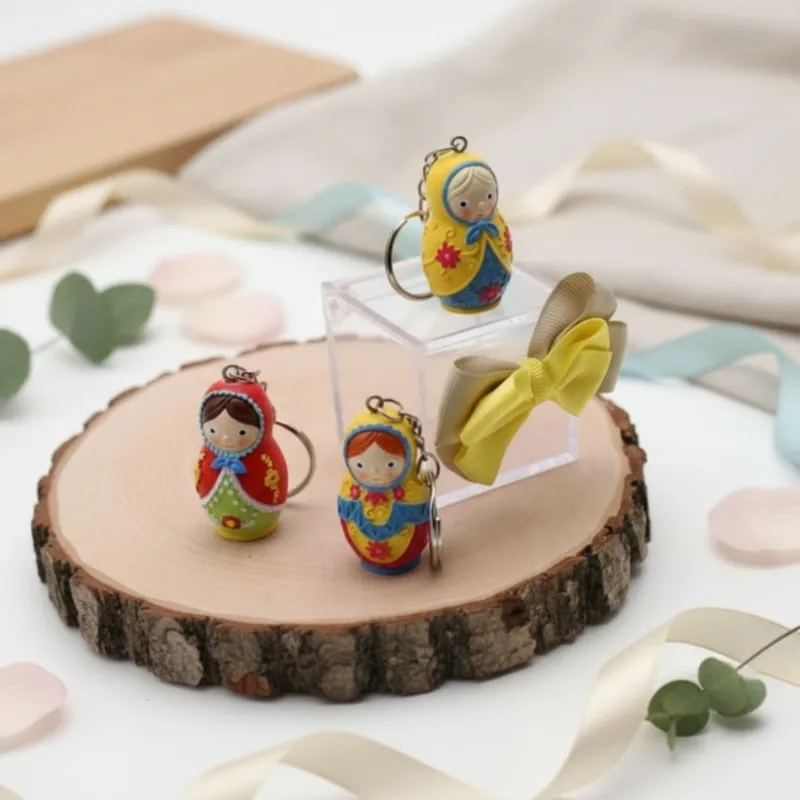 Matrioske Colorate Bomboniera Portachiave con confetti Plexiglass